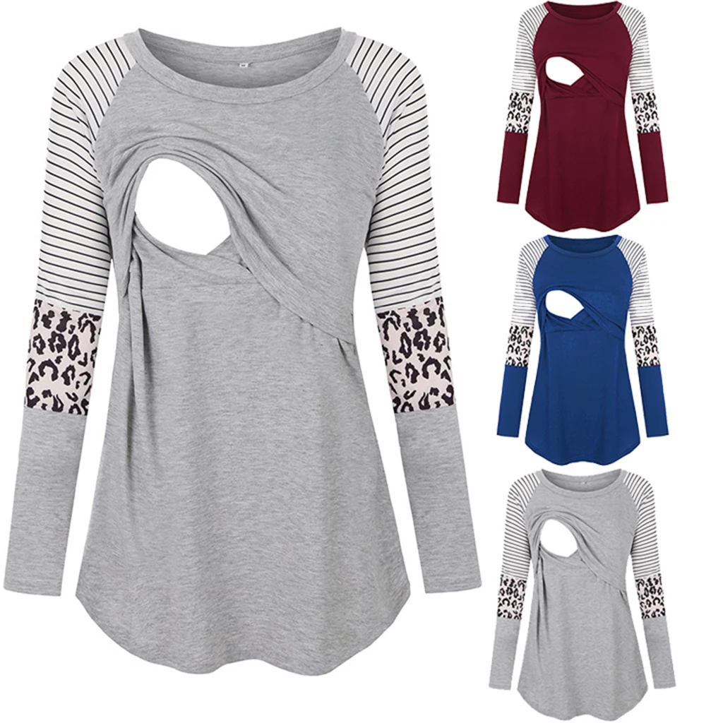 Frauen Mutterschaft Langarm Stillen Patchwork Farbe Tops Stillen Bluse – Detail 14
