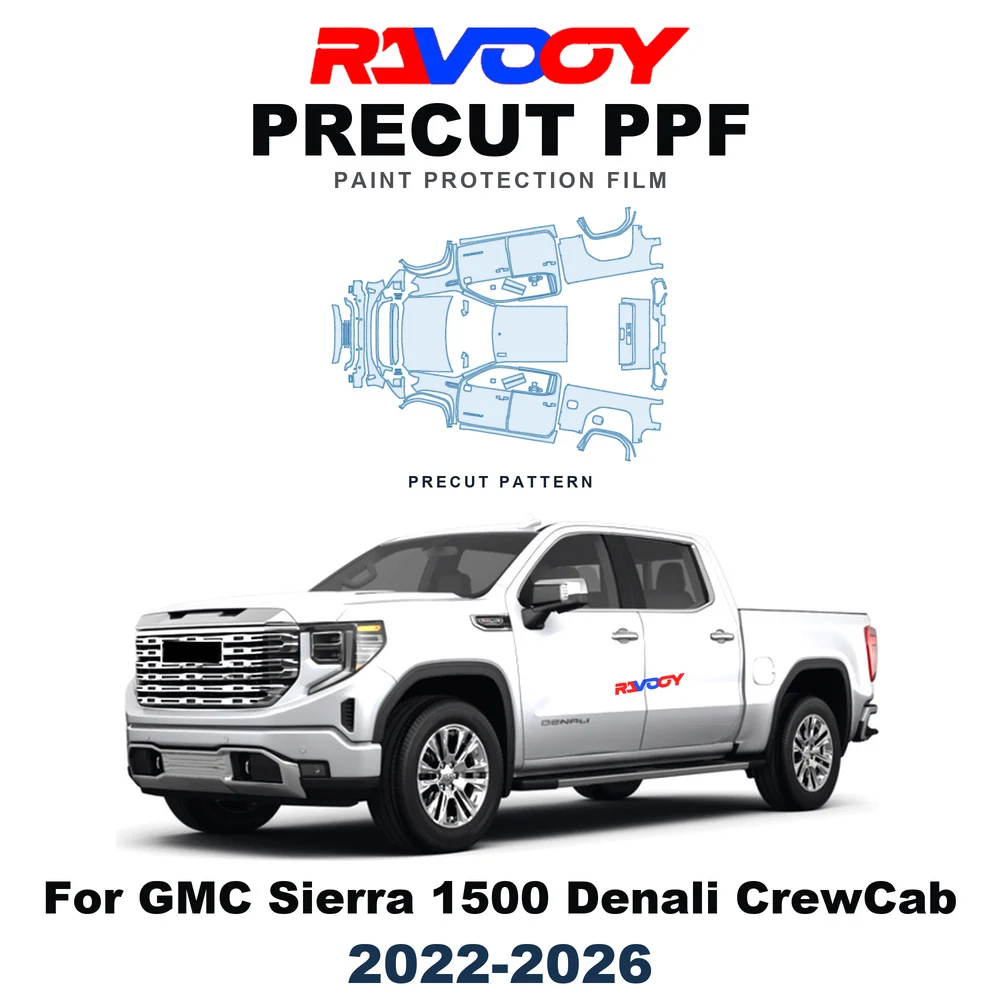 Precut PPF For GMC Sierra 1500 Denali CrewCab 2022-2026 8.5mil TPU Paint Protection Film Hood Bonnet Bumper Headlight Clear Kit