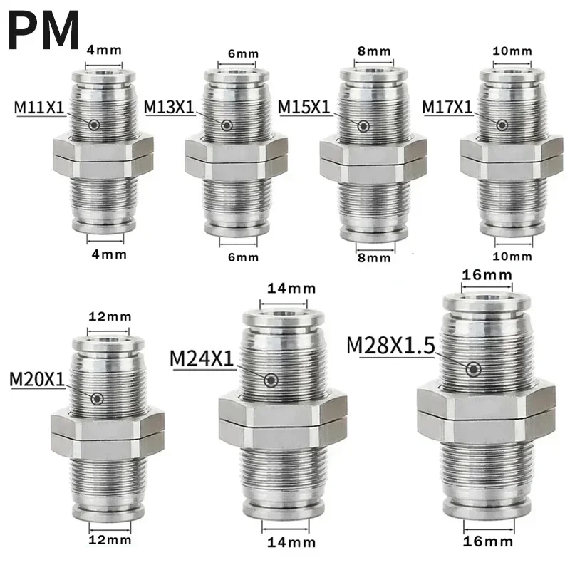 

10PCS 304 Stainless Steel Pneumatic Connector PM Partition Metal Quick Coupling Plug 4 6 8 10 12 16mm Trachea Connector