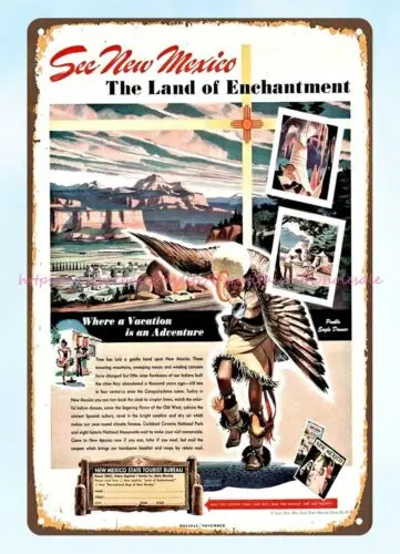 1947 NEW MEXICO Land of Enchantment Pueblo Eagle Dancer travel metal tin sign