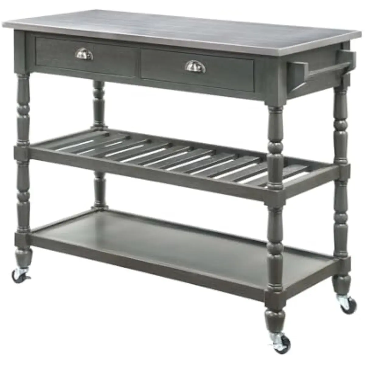 Stainless Steel 3-Tier Rolling Kitchen Cart with Two Drawers and Locking Swivel Casters – Dark Gray Wire-Brush Finish – 20.5 x 4