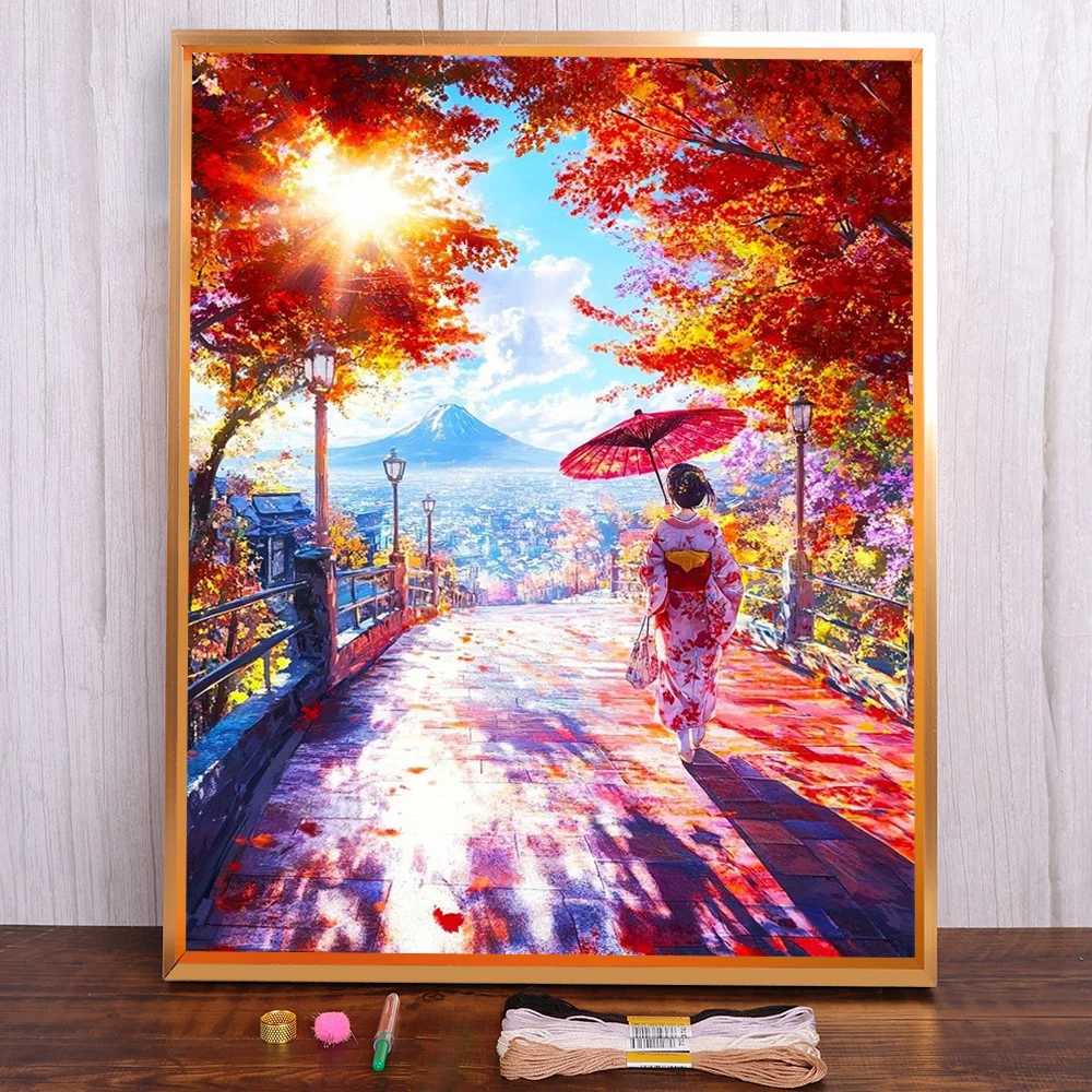 

Landscape Japanese Women Printed Cross Stitch Full Kit DIY Embroidery Handmade Knitting Hobby Sewing Counted Wholesale Magic