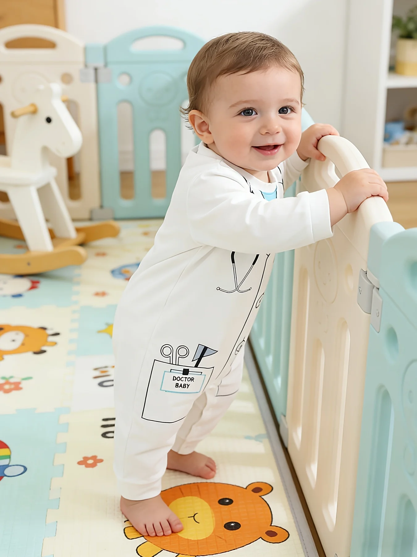 Solid White Print Baby Romper for Long-Sleeve Onesie for Infants, Perfect for A Baby'S One-Month Celebration Photoshoot
