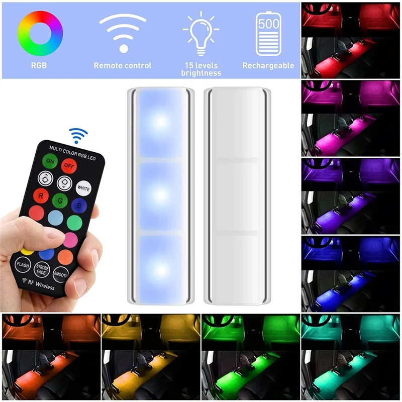 Car Interior Light RGB LED Light Wireless Remote Car Decorative Lamp Auto Ambient Light Lamp Charging Foot Light