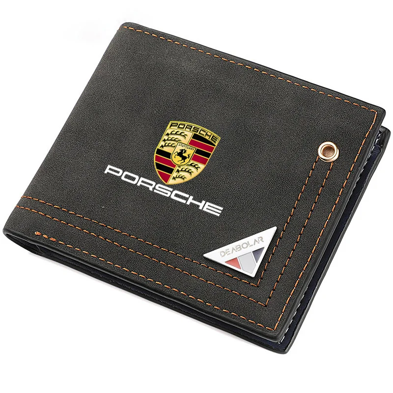 Portefeuille en cuir conviviale ré avec logos de voiture pour homme, poche à monnaie, porte-cartes photo, Porsche Broderie, Panamera, Macan, 911, 718, 918, Taycan Boxster