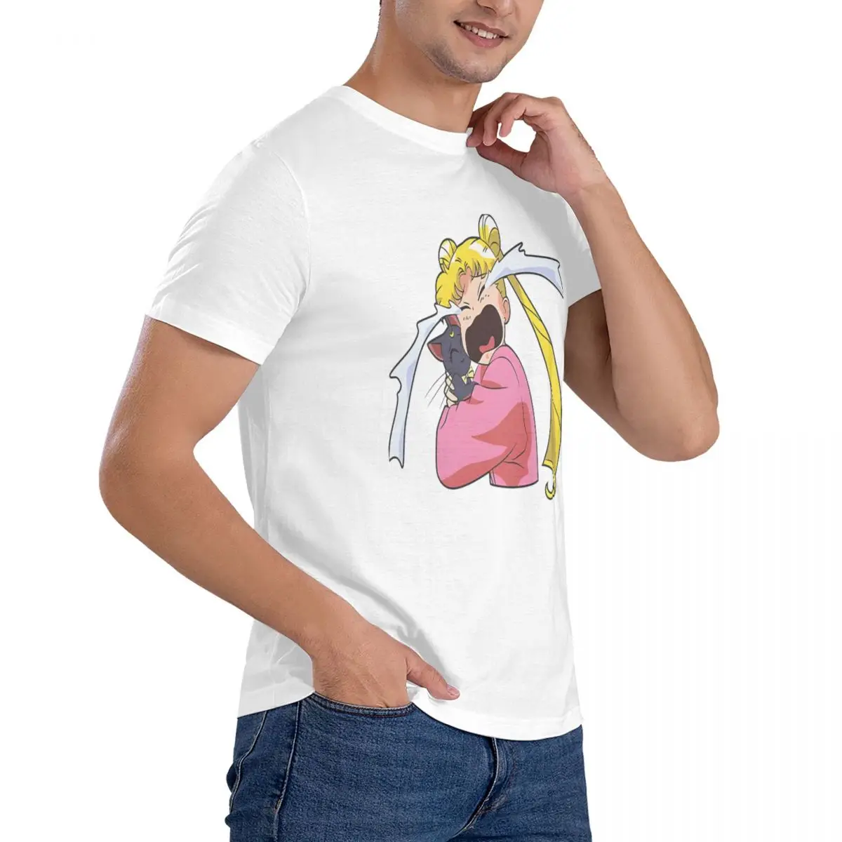 Camisetas transparentes para homens, manga curta, gola redonda, S-Sailor Moon, camiseta engraçada, você não é difícil de amar