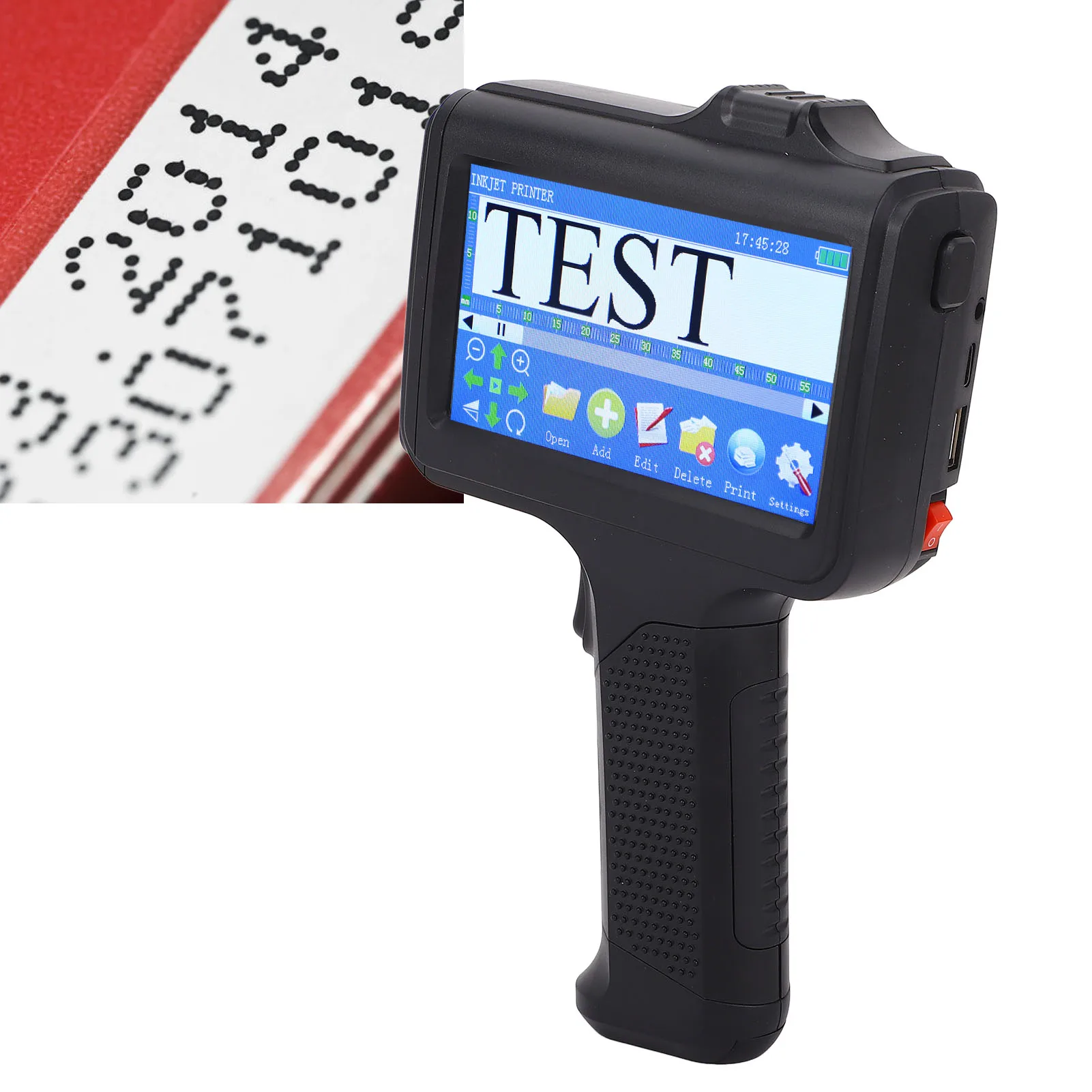 

Inkjet Printer Portable Inkjet Coder Handheld Inkjet Coding Machine 2-12.7mm Adjustable 4.3in Touch Screen w/ 42ml Ink Cartridge