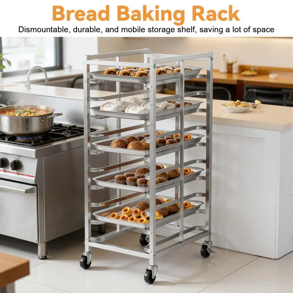 10-Tier Stainless Steel Baking Rack With Wheels, Commercial Pan Trolley, Movable & Detachable Bakery Stand For Oven Bread Pastry