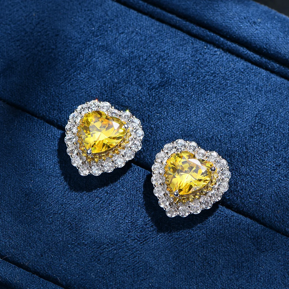 Real S925 Silver Heart Earrings Women 8mm Heart Diamond Earrings Female 5A Zircon Original Design Luxury Jewelry Girl Gift