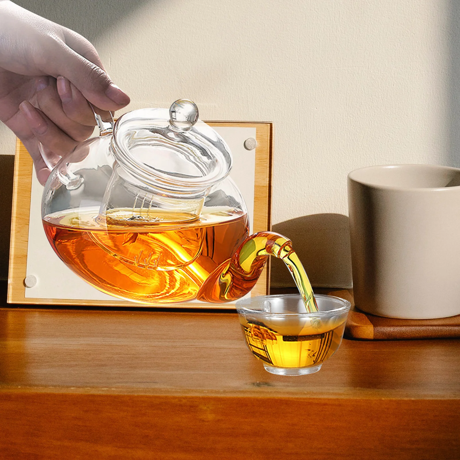 

1Set Glass Tea Kettle Set Heat-Resistant Clear Teapot Lightweight Portable for Kung Fu Flower Fruit Herbal Tea