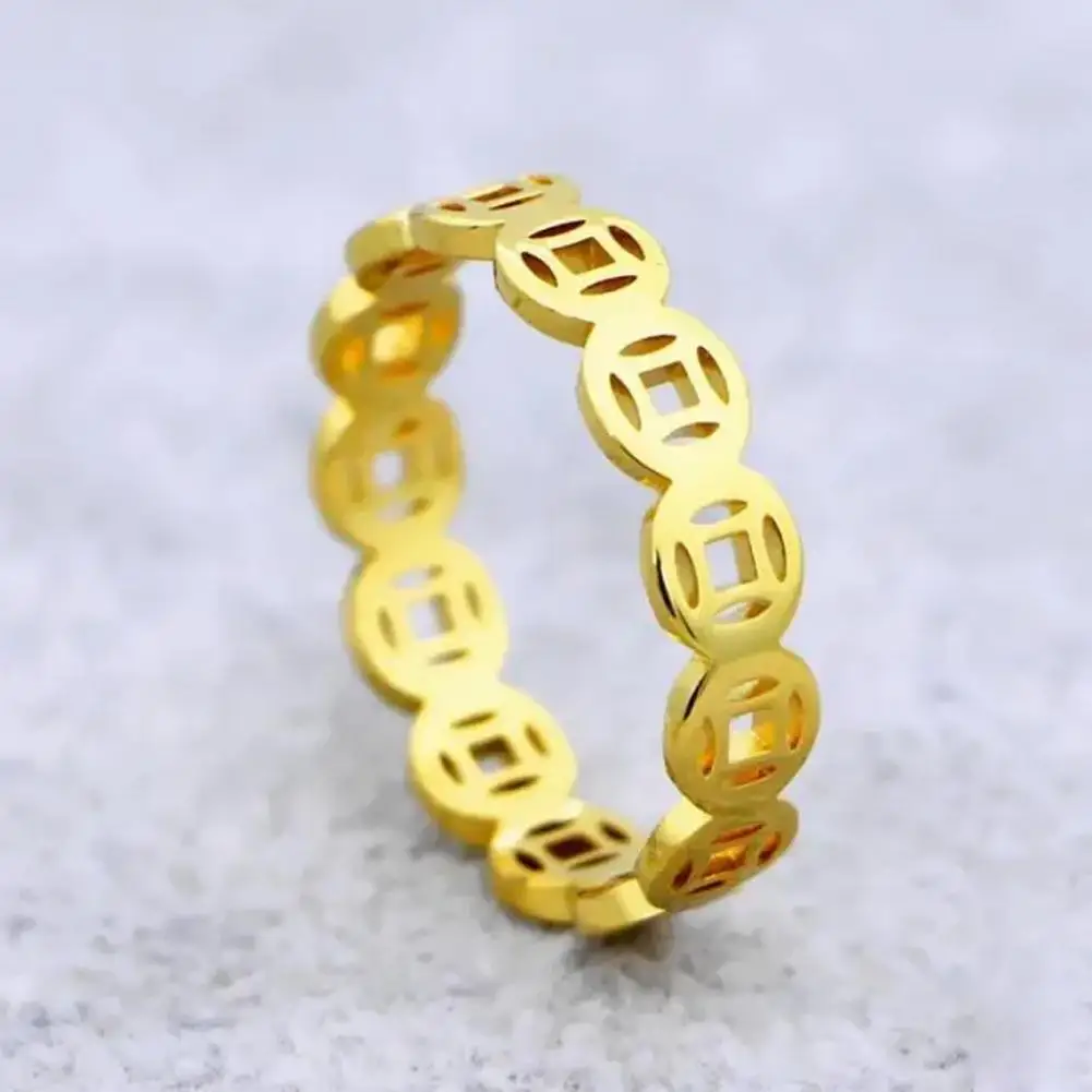 Hadiah Perhiasan Cincin Pasangan Pentakel Jari Keberuntungan Kekayaan Serbaguna Klasik Penangkap Uang Koin Tembaga Antik Baja Tahan Karat