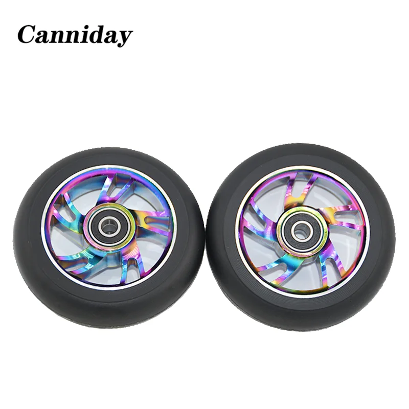 Scooter Wheels Replacement with Bearings,Aluminum Alloy,Wear-Resistant,PU Scooter Parts,Kick Scooters Accessories,100mm 2Pcs