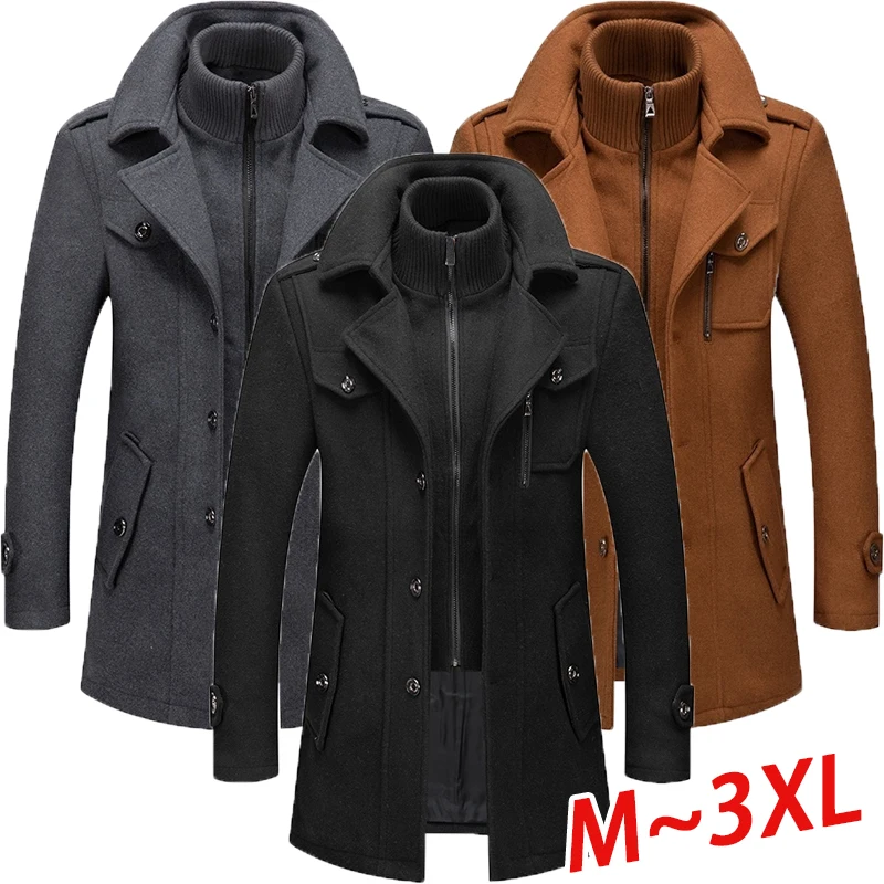 

Autumn and Winter Men's Wool Jacket Double Neck Fabric Long Windbreaker Men's Windbreaker Coat Fashion Cold Jacket Windbreaker