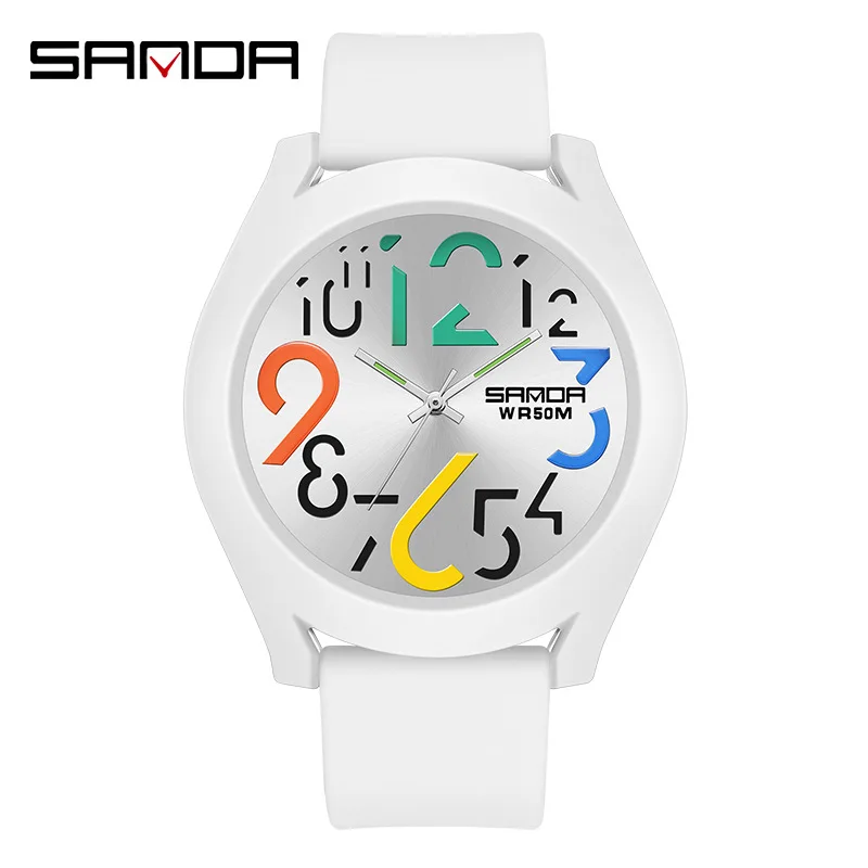 Sanda-Montre à quartz pour hommes et filles, bracelet en silicone, étanche, créative, simple, rouge, horloge décontractée, nouvelle mode, 9021, 2023