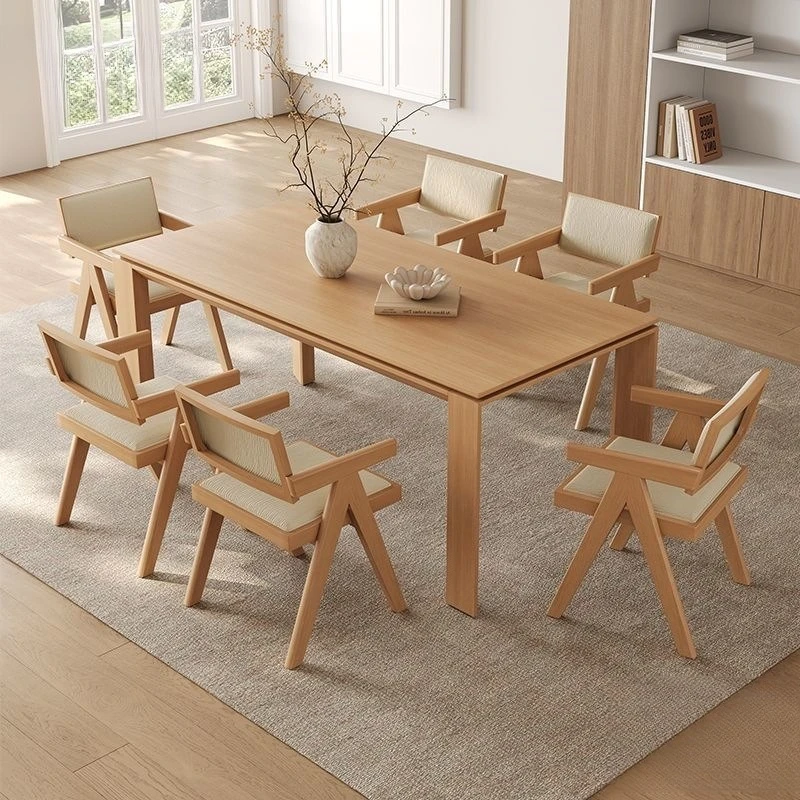 Small apartment new household white oak leather rectangular new all solid wood Japanese large board desk log wind