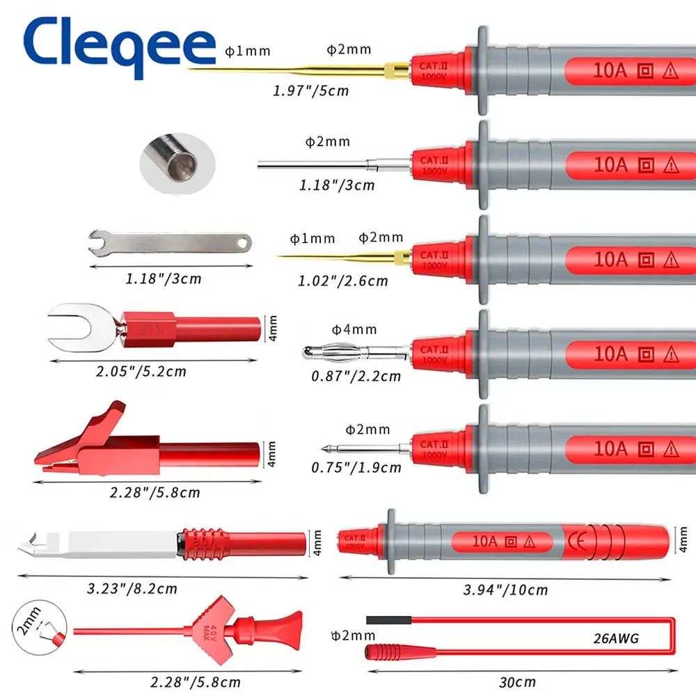 P1308D 25PCS Multimeter Silicone Test Lead Kit with Replaceable Needle Spanner Alligator Clip 4mm Banana Plug To Test Hook Cable