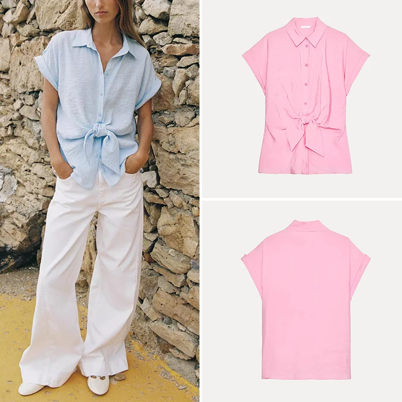 

Casual Women's ort Sve irt Summer 2025 Straight Cut Commute Sle Pure Color Polyester Fiber Regular Sve Length