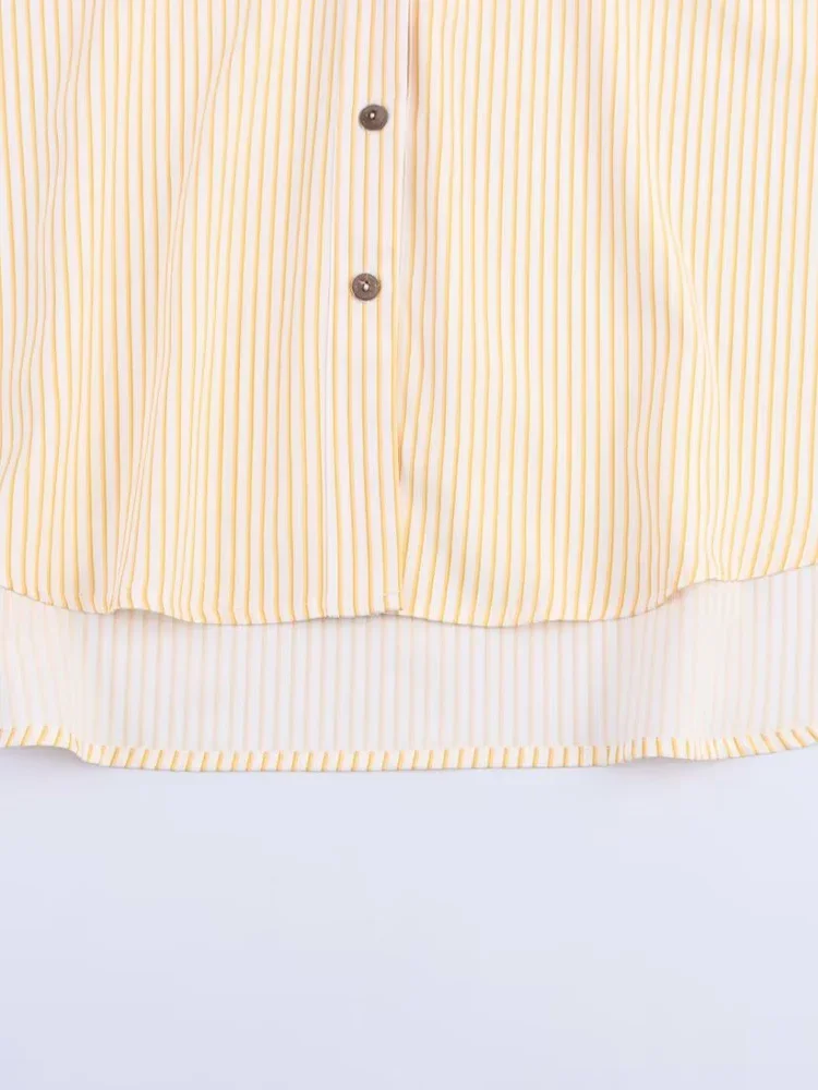 European and American style 2025 summer new products women's clothing temperament lapel wide short sleeve striped casual shirt