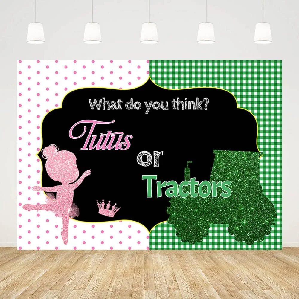 

Tutus or Tractors Gender Reveal Backdrop Pink and Green Photography Background Boy or Girl Gender Reveal Decorations