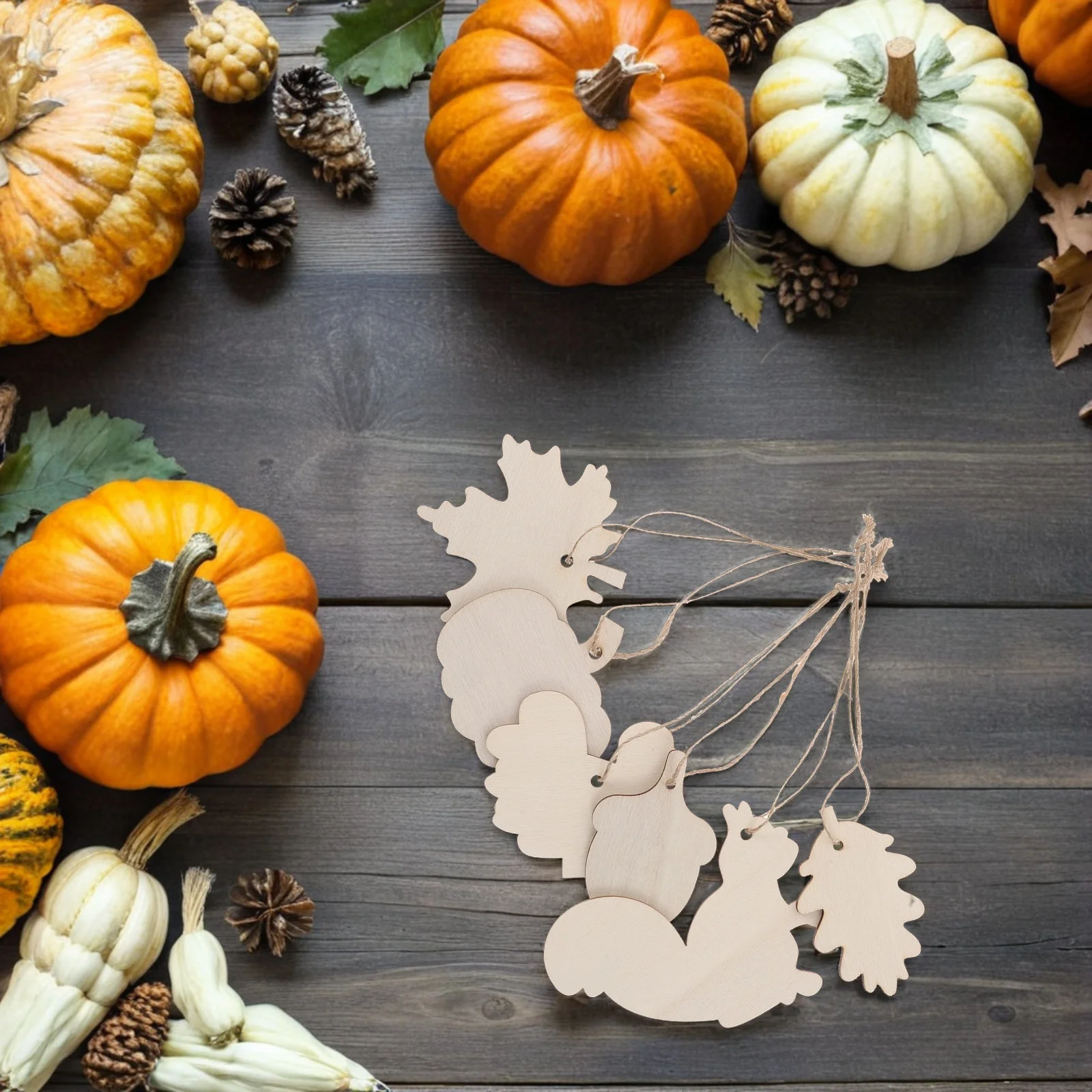 

60Pcs Thanksgiving Halloween Wood Cutouts Unfinished Pumpkin Acorn Squirrel Maple Leaves DIY Crafts Autumn Decor Wood Hanging