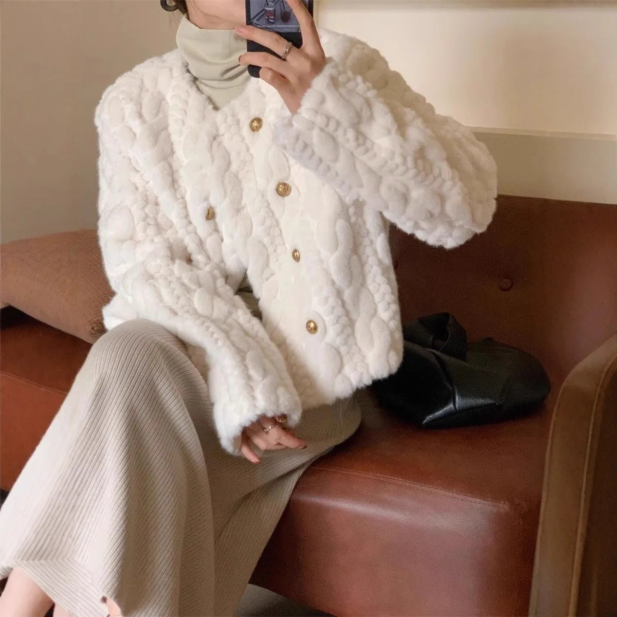 2026New Women Winter Thick Imitation Mink Velvet Coat Temperament Small Fragrant Fur Fur Coat  Short Loose Female Tops Outerwear
