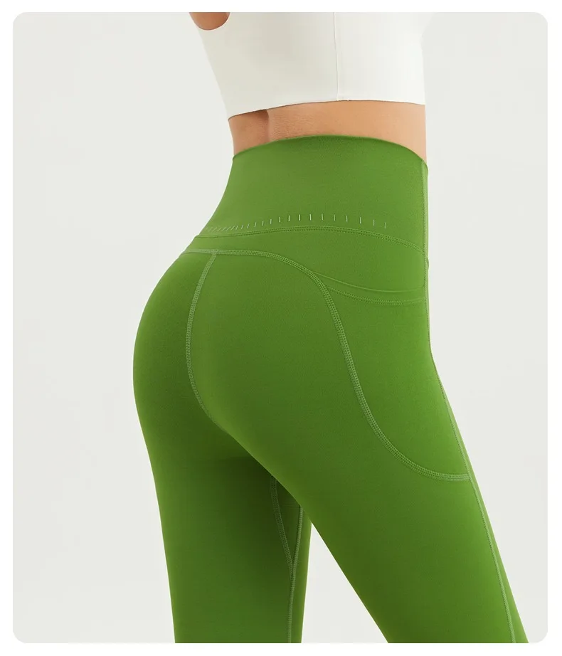 Yoga-Hose für Damen, hohe Taille, pfirsichfarben, hüftformend, schnell trocknend, mit Taschen, ohne Unterwäsche, Fitness-Gym-Hose – Detail 10