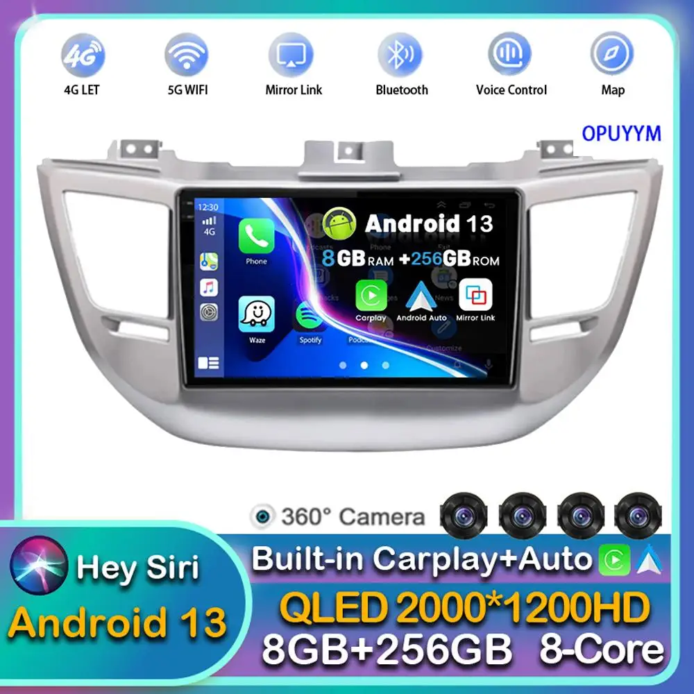 

Автомагнитола Carplay для Hyundai Tucson IX35, мультимедийный проигрыватель с GPS, Wi-Fi, 4G, DSP, Android 13, для Hyundai Tucson IX35 3, 2015, 2016, 2017, 2018