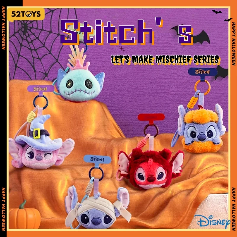 

Authentic 52TOYS Disney Stitch Halloween LET'S MAKE MISCHIEF Plush Phone Strap Leeroy Angel Pendant Toys Gift Trendy Blind Box