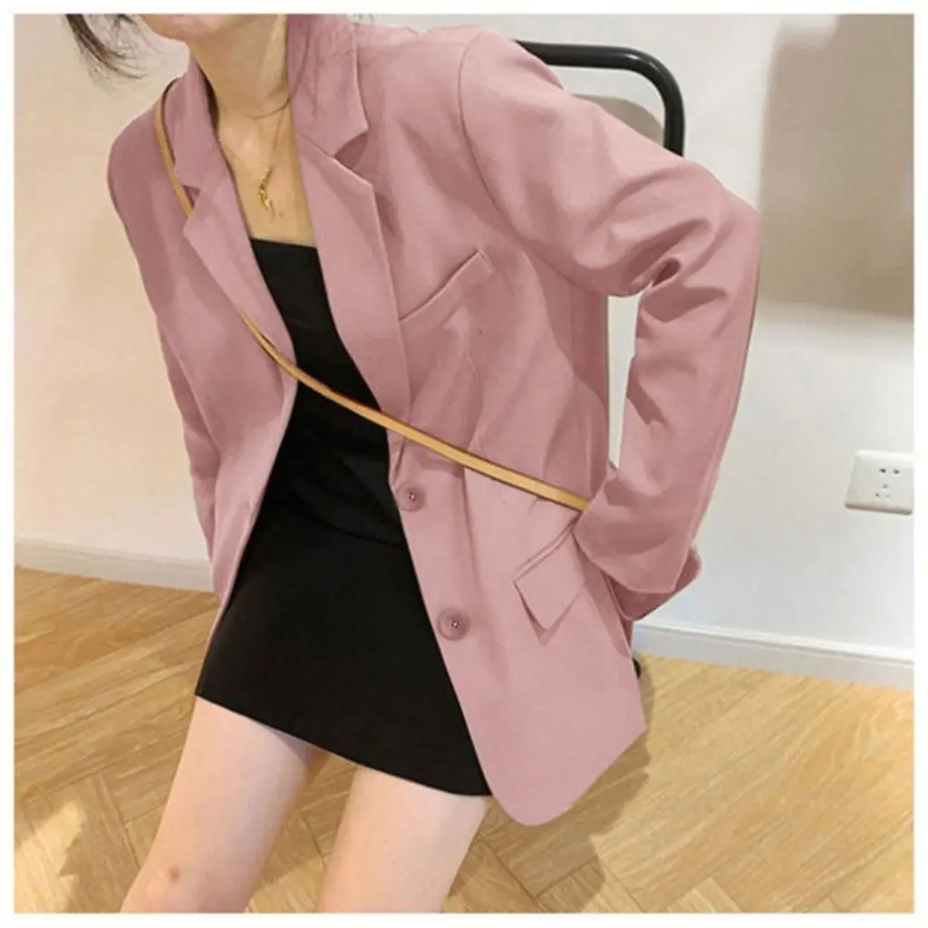 

Women's British Style Casual Suit Collar Jacket K-Style Loose Mid-Length Autumn Winter Fashion for Students Petite