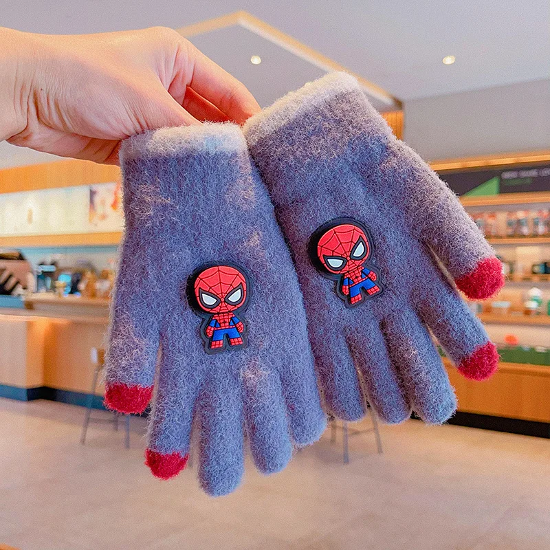 Marvel Spider-Man gloves winter students five-finger sets of fall and winter warm padded boys children anti-freezing gloves