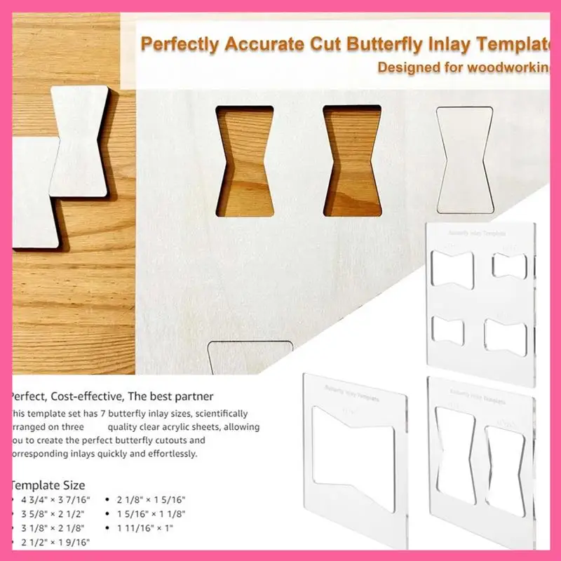HOT-Professional Butterfly Inlay Template And Router Templates Transparent Wooden Joint Marking Ruler Set For Woodworking