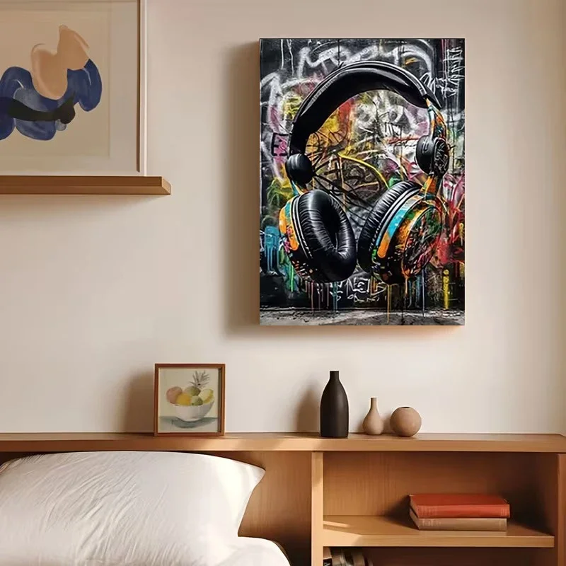 Colorful Abstract Graffiti-style Headset Poster and Prints Canvas Painting Wall Art Picture for Living Room Home Decor Cuadros