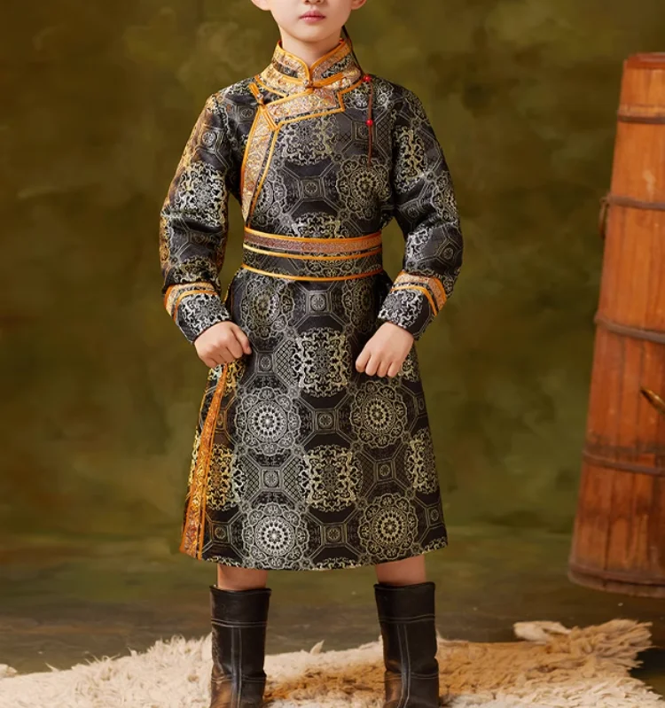 Chinese Mongolian Boys' Mongolian Robe Dance Performance Costume