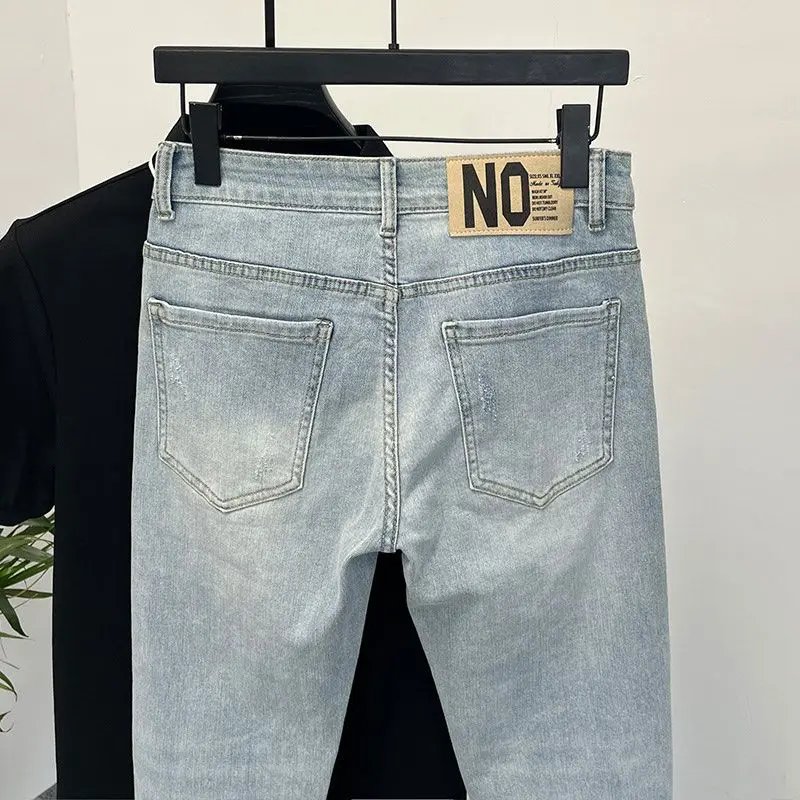 الجينز الرجال العلامة التجارية العصرية فاتحة اللون موضة الشباب سراويل تقليدية كاوبوي بسيط روفيان وسيم سليم المناسب نحيل الجينز الرجال #4