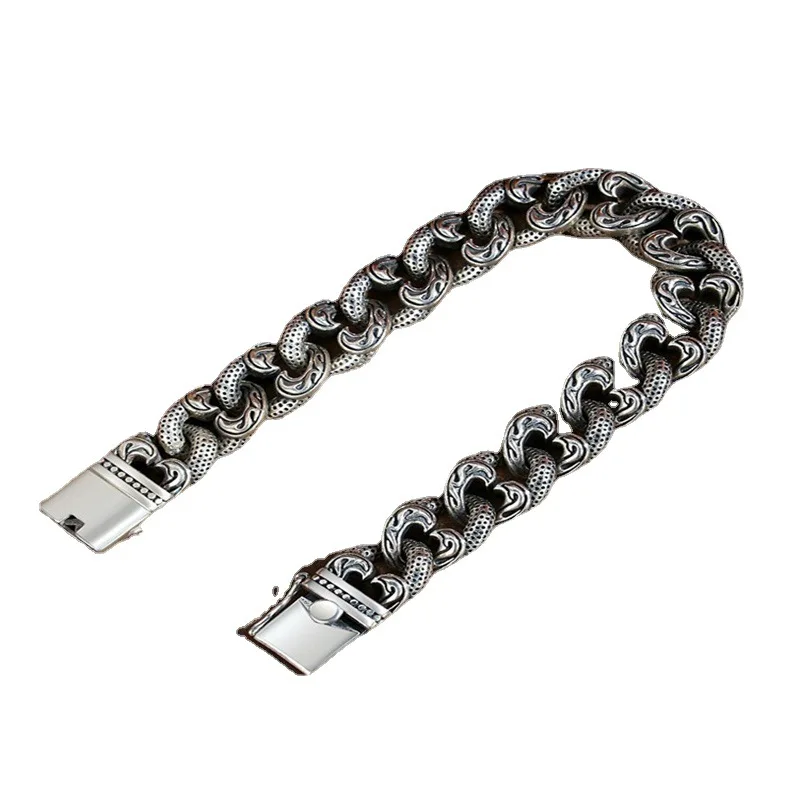 Unibabe 925 Sterling Silver Hip-hop Male Version Wide Flat Chain Bracelets