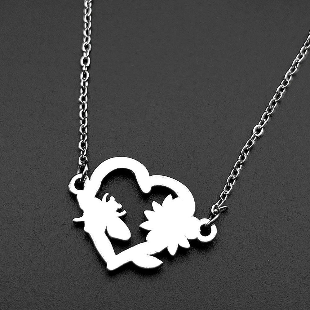 Bee Love Flower Pendant Necklace For Women Men Stainless Steel Silver Color Heart Couple Meaningful Valentine's Day Gift Jewelry view 4
