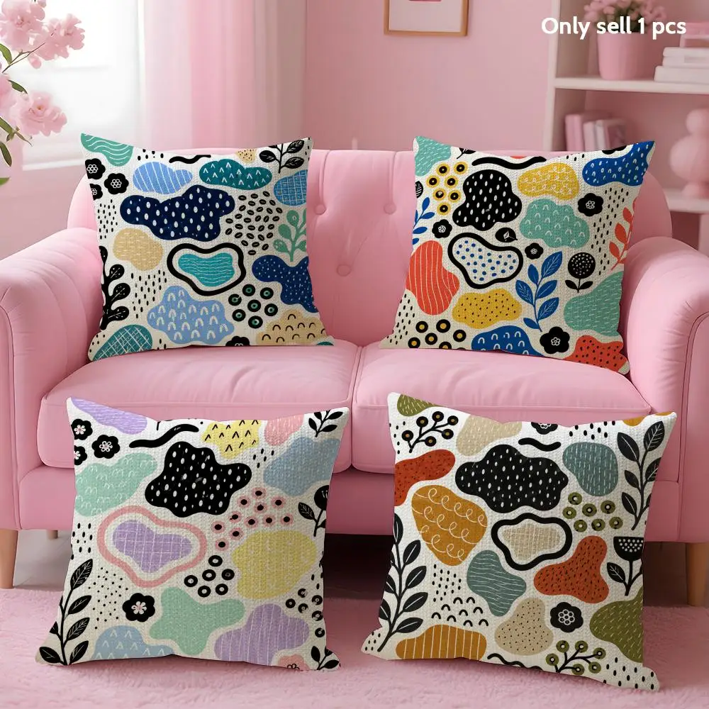 Raindrops and Small Grass Cushion Cover Linen Organic Fabric Double-Sided Printing Sofa Breathable Home Decor Gift Pillow Case