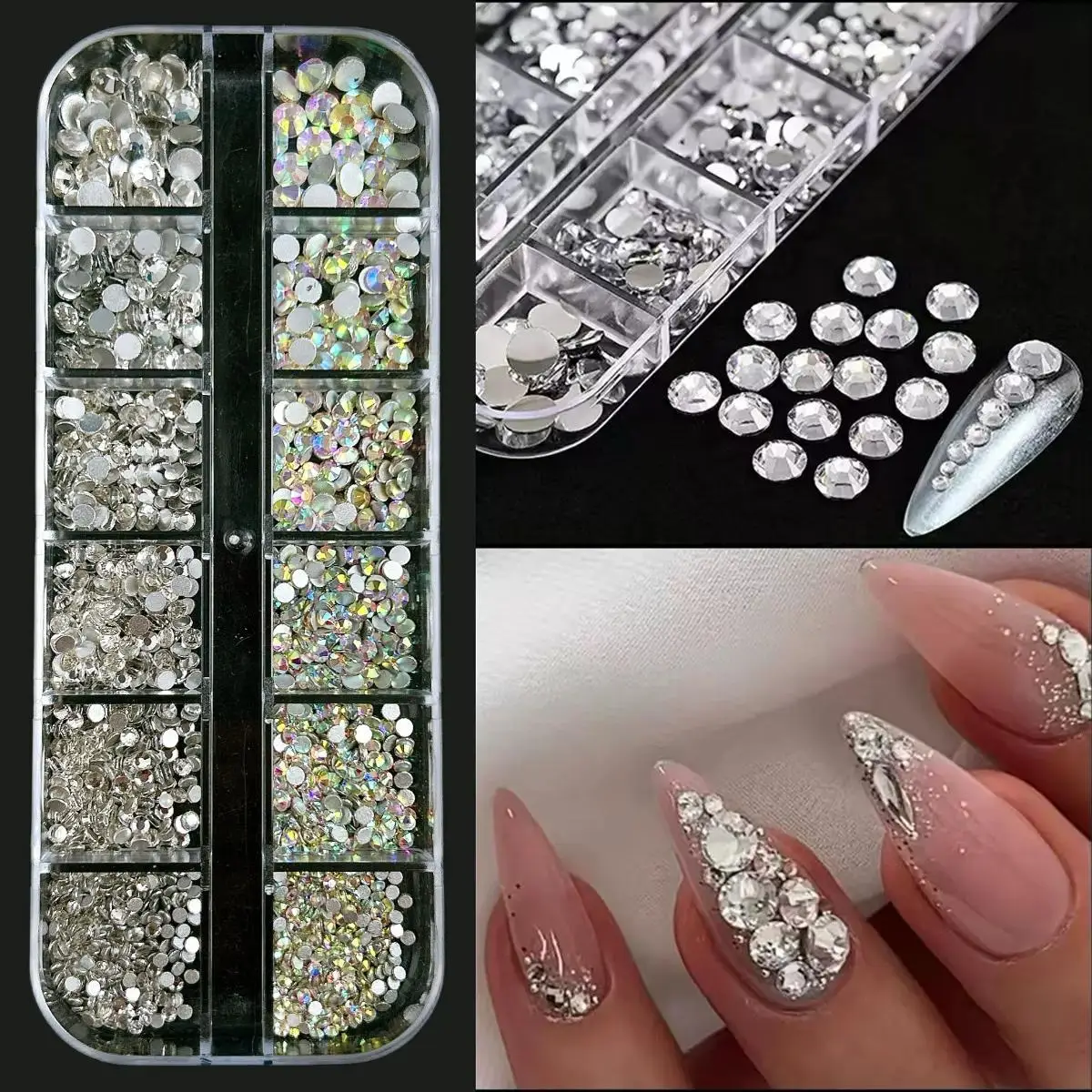 1 pudełko lśniące drobne wielkoformatowe zawieszki do paznokci ze strasem kolorowe okrągłe Rhinestone zdobienie paznokci dekoracje Manicure DIY akcesoria
