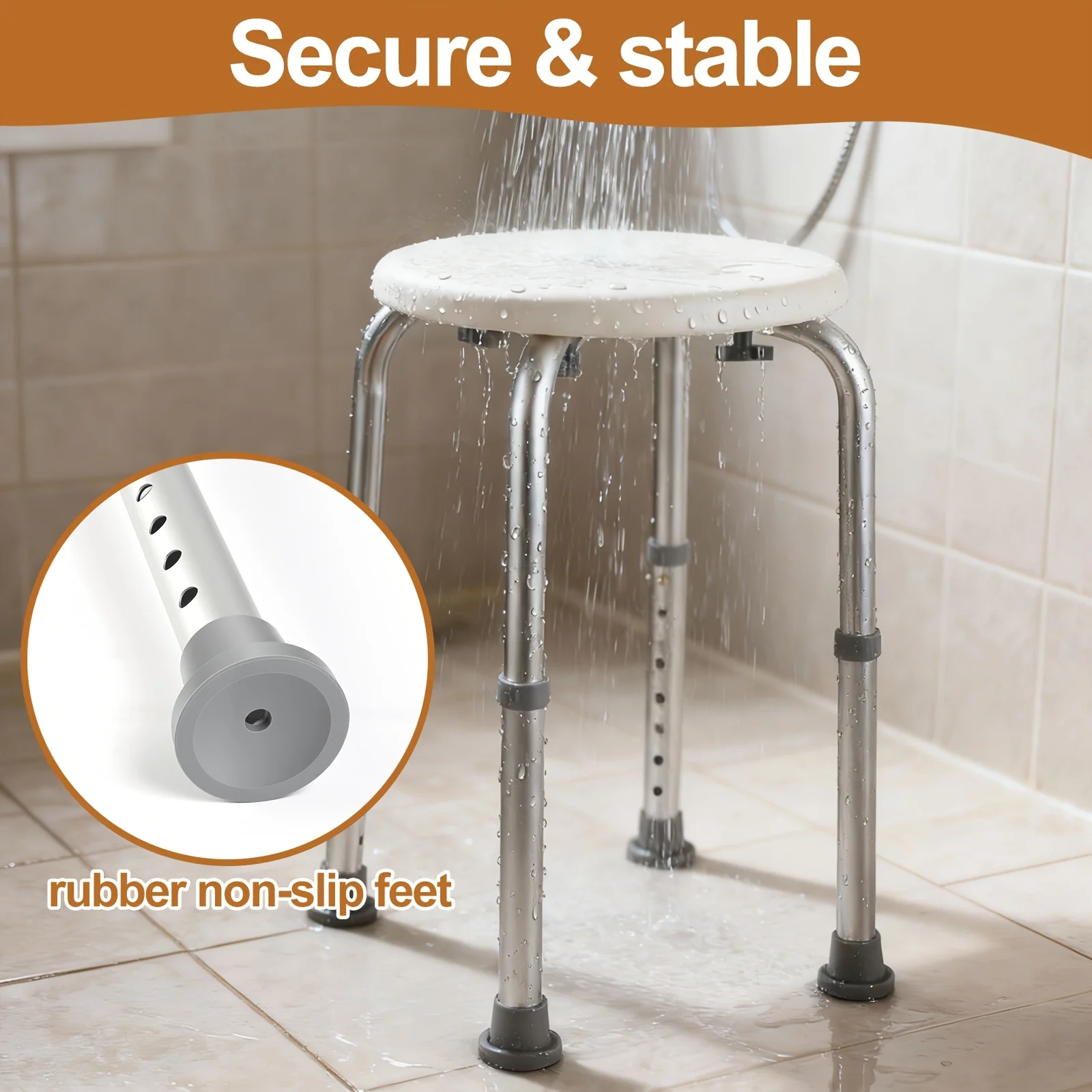 Showerchair,suitable forbathroomuse,height adjustable shower stool,stool with a weight capacity of 200 lbs.non-slip shower seat,