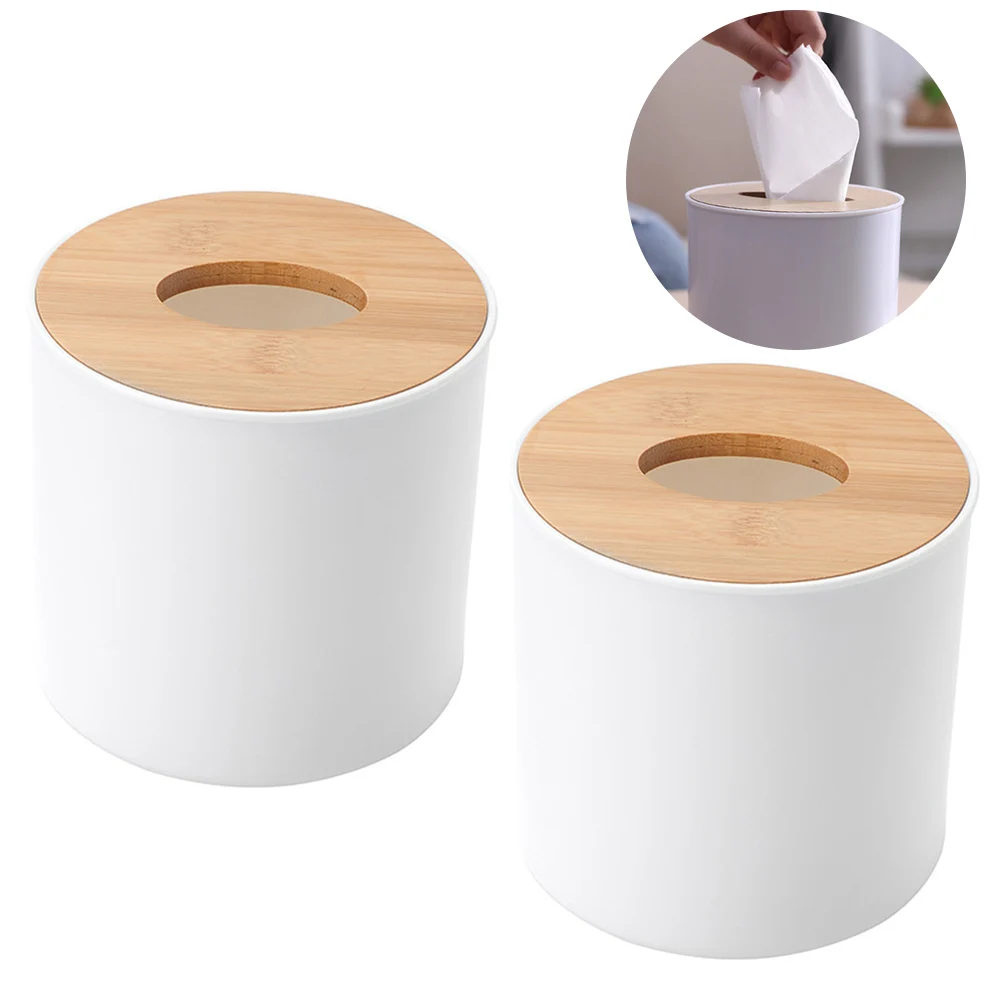 

2pcs Tissue Box Wooden Round Roll Paper Holder Home Accessories Storage Box for Bathroom Kitchen Office Wood Napkin Container