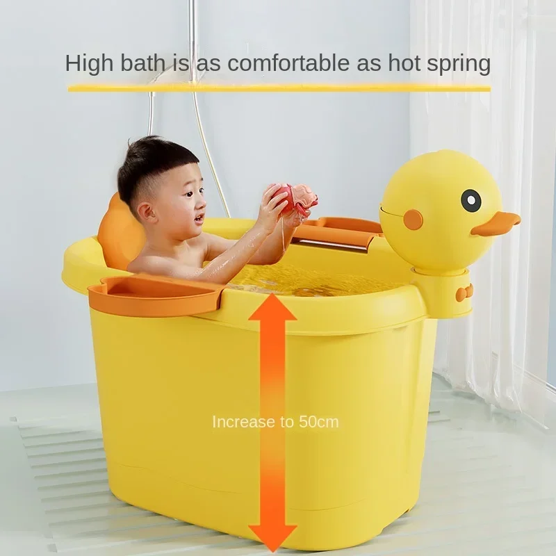 Large Thickened Plastic Bathtub for Children, Load-Bearing Bathroom Bucket, Small Yellow Duck