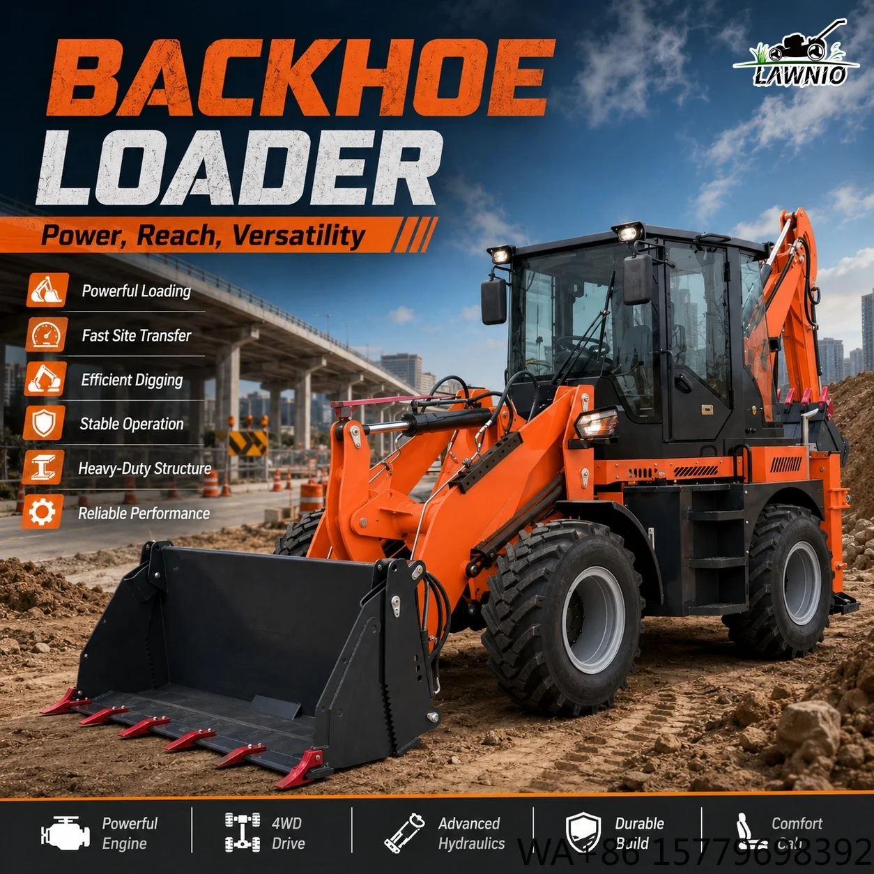 High Working Efficiency Backhoe Loader  with  Engine Compact Design for Pipeline Trench Construction  Loader