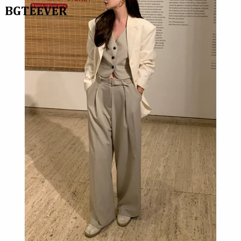 BGTEEVER Summer Slim Women 2 Pieces Set V-neck Sleeveless Tops & Wide Leg Pants
