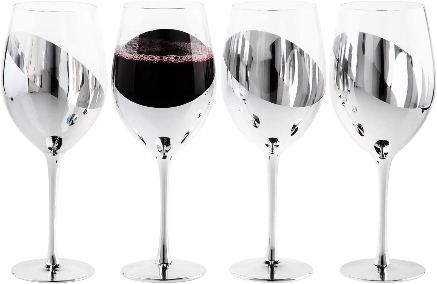 

Modern Silver Long Stemmed Wine Glasses for White or Red Wine with Elegant Angled Design, Set of 4