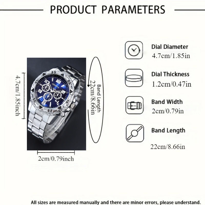 [4pcs/set Business Quartz Watch] Large Dial Trendy Fashion Casual Quartz Wristwatch | Does Not Include Watch Box