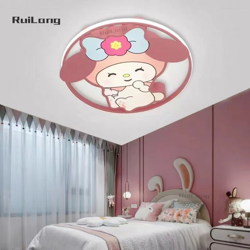 Kawaii Led Ceiling Lights for Kids Baby Room Decor Cute Animal Rabbit Kitty Ceiling Light Girl Room Lamp Pink Chandelier Bedroom