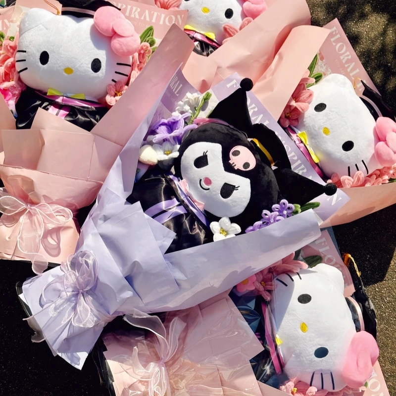 

Hot Sale Sanrio Bouquet Cartoon My Melody Kuromi Hello Kitty With Gradation Hats Girls Valentine's Day Gifts Graduation Gifts