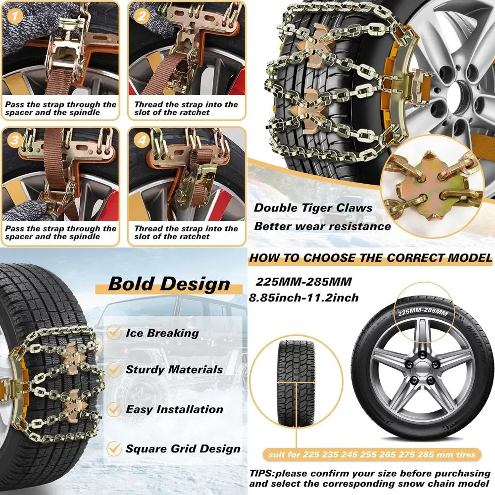 

Snow-Chains Auto Fix: Quick and Effortless 1 Minute Installation for Cars, SUVs, Trucks and Pickups - Universal Emergency