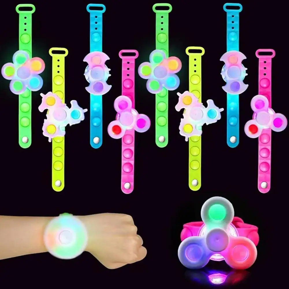 Carnival Prizes for Children Glowing Top Party Supplies 12pcs Led Light Up Fidget Spinner Bracelets for Kids for Classroom