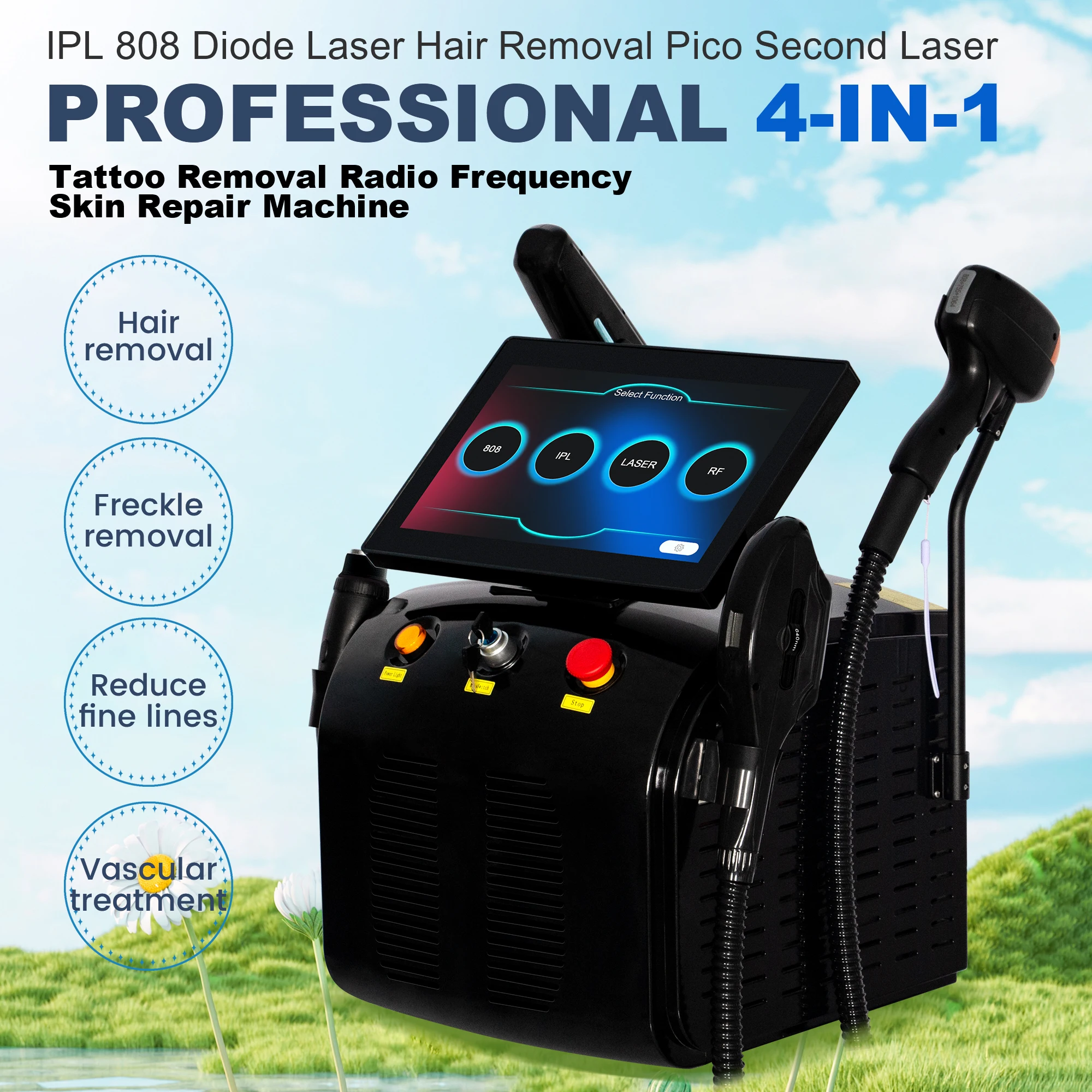

4 IN 1 Soprano Titanium Ice Platinum RF Diode 755 808 940 1064nm 4 Wave Laser ND:YAG Machine Painless Hair Removal Machine